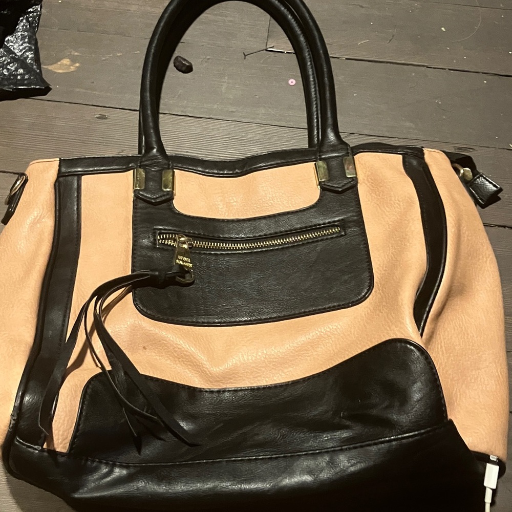 Steve Madden Black and Tan Tote Bag